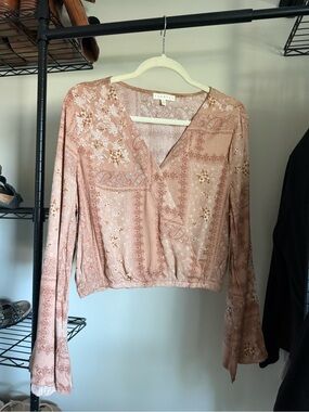 Blush Pink Paisley Wrap-Style Women’s Top